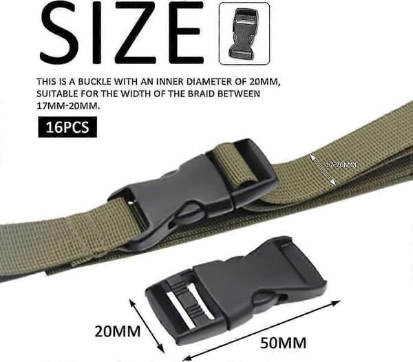 16 stykker 20 mm brede webbing-spænder, sorte plastikudskiftningsspænder, spænder [XH]