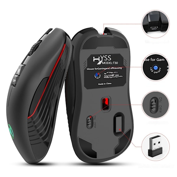 Trådløs 7 Farve Baggrundsbelyst Genopladelig Lydløs USB Optisk Mus Gaming Mus