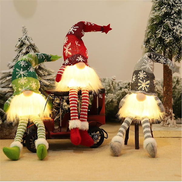 Hyvää Joulua Led Valoisa Kasvoton Metsän Vanha Mies Tonttu Nukke Koriste Navidad Uuden Vuoden Lahja Lasten Nukke Red long legs