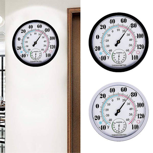 9.84in/25cm Rund Termometer Med Hygrometer Stor Inomhus Utomhus Väggtermometer Nej White