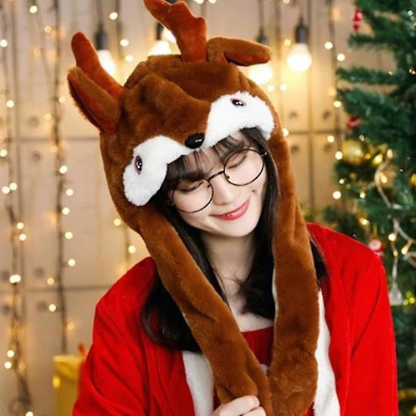 2 st Jul Plysch Mössor Rörliga Hoppande Hattar Tomte Och Älg Öron Hattar