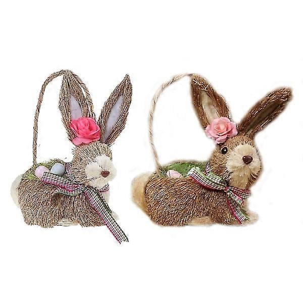 Artificial Straw Eggshell Easter Bunny Figurines Handmade Woven Rabbit Desk Decorations Crafts Garden Party Decorations Home