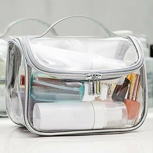 (Sølv) Klare toiletartikler Kosmetik Bærbare PVC Tasker Rejse Makeup Holder Tasker Pose Gaver