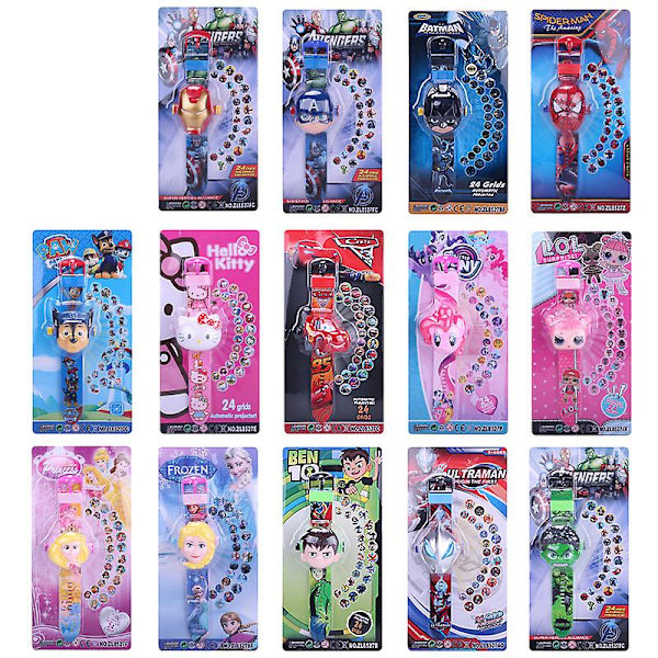 Barnleksaker Klocka Actionfigur Avengers 3 Spiderman Hulk Ironman Figur Modell Leksaker Elektronisk Frozen