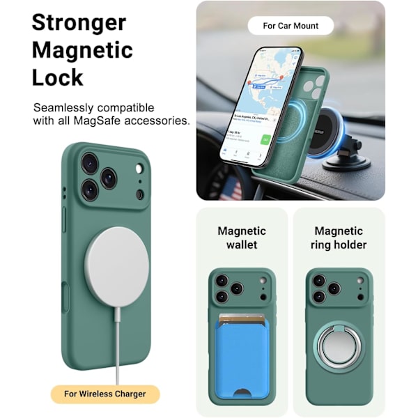 [LCS] Pine Green Ultra-Thin MagSafe Compatible Silicone Case for iPhone 17 Pro Max iPhone 17 Pro Max vert pin