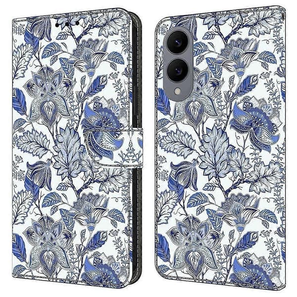 [LCS]För Samsung Galaxy S25 Edge Läderfodral Mönstertryck Plånboksställ Flip Telefonfodral Multicolor Blue Flower Bush