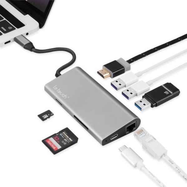 8-i-1 USB 3.1 Type-C Hub till RJ45 DP Thunderbolt 3-adapter