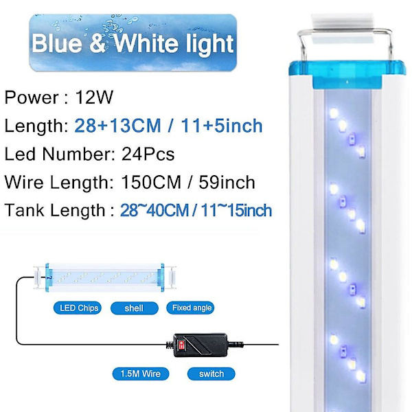 Akvariumbelysning akvatiske plantelamper 18-75cm udtrækkelig vandtæt clip-on lampe Yx-b30s