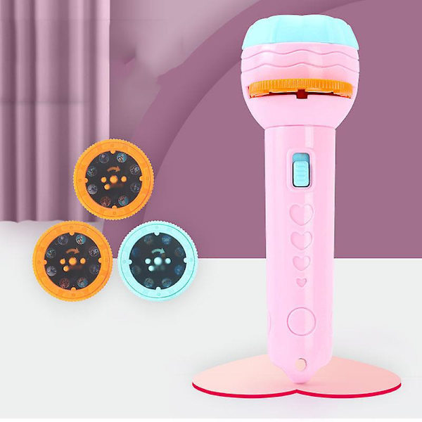 Diaprojektor Lommelygte Pædagogisk Læring Godnat Sjov Legetøj Projektor Lommelygte Til Børn Pink Flashlight Plus 3 Cards