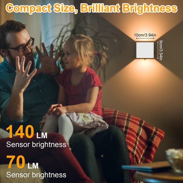 [LCS] Indoor Wall Lamp, 2 Pack, Wall Lamp with Motion Sensor, Rechargeable LED, 3000K Warm White Light, Wireless, Adjustable Beam Angle (White)