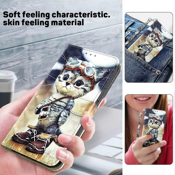 Til iPhone 16 Plus Stativdeksel Glitrende Telefon Skinnveske Glidelåslomme Multicolor Standing Cat