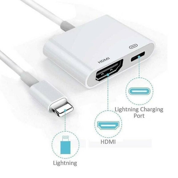 Apple iPhone iPad 5 6 7 8 Plus X Lightning till HDMI Digital ~V ~dapter Kabel
