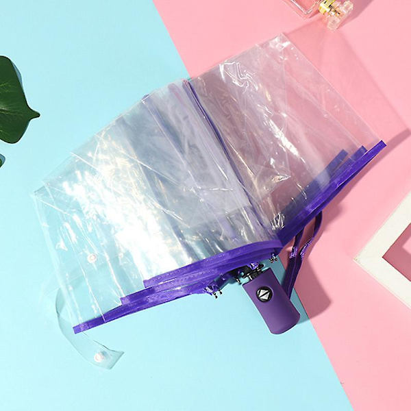 Blomsterprint Paraply Foldbar Paraply Rejseparaply Vindtæt Paraply Cover Foldbar Let Purple Automatic