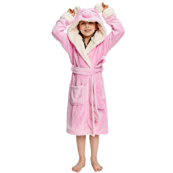 Reedca Flickor Enhörning Morgonrock Mjuk Badrock med Huva Sovkläder Loungewear Presenter Till Flickor Småbarn Barn Sherpa Rosa Gris 5-7 Years