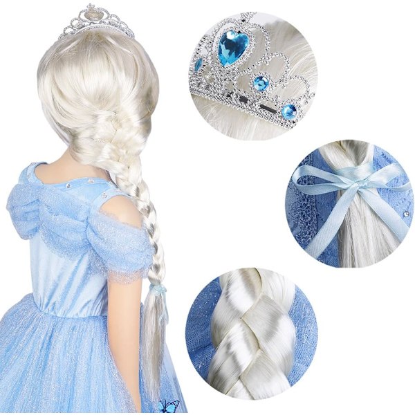Prinsessa Elsan asusteet lapsille, sisältää punoksen, tiaran, hanskat ja taikakepin 9pcs - blue (wig)