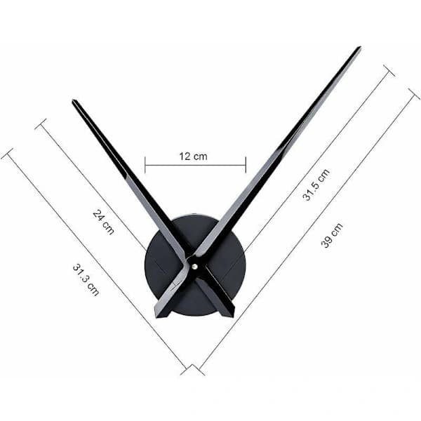 [LCS] Large Black Wall Clock with Simple Hands without Numbers, Clock Mechanism with High Longitudinal Axis and 31.5 cm Long Hands