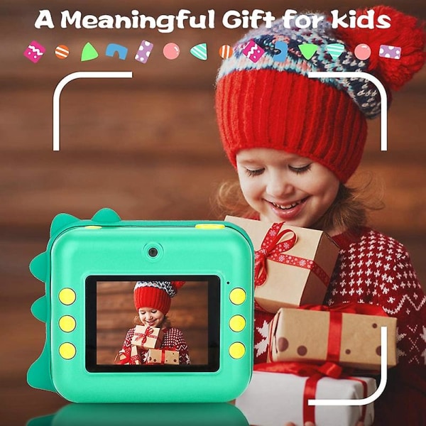 Barn Instant Camera Print Kamera för barn 1080p Video Foto Digitalkamera med print papper Födelsedagspresent Green