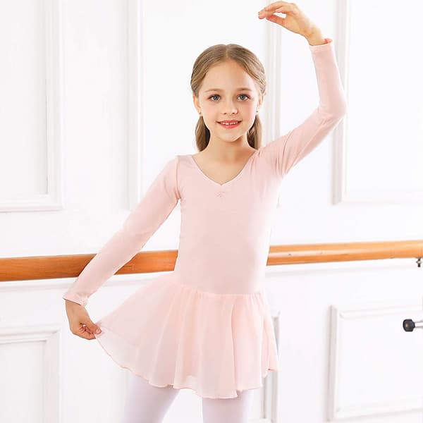 [LCS] Flickors långärmad balettdräkt dans Tutu-klänning rosa Pink 120 cm