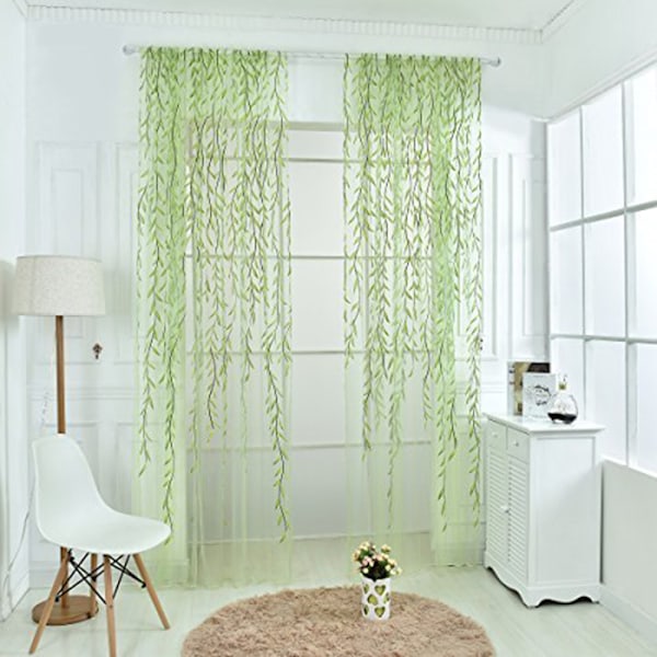 Blomstrede gardiner persienner slør rum gardin tyndt panel tørklæde grøn Grøn 100X270cm Green