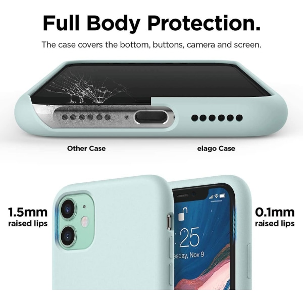 Case kompatibelt med Iphone 11 (svart) - Premium flytande silikon, upphöjd läpp (skärm- och kameraskydd Mint Green