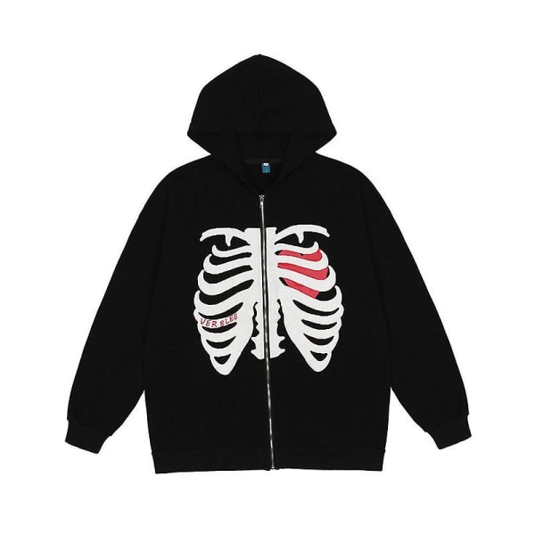 Skeleton Zip Up Hoodie För Kvinnor Män Skeleton Jacka Höst Spring Sweatshirt Black S