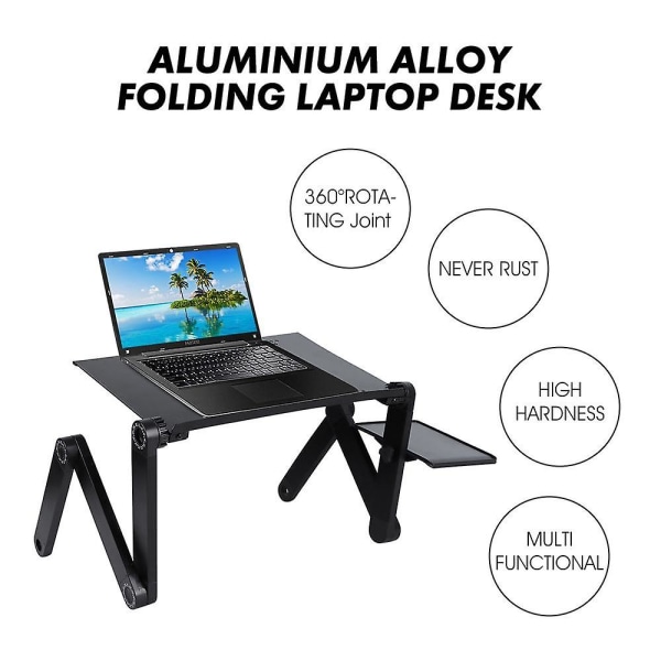 Justerbart bärbart bordsställ i aluminium. Bordsställ för bärbar dator med musmatta Bärbara skrivbord