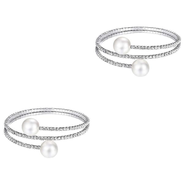 Smykker Rhinestone Perlearmbånd til kvinder 2 stk. Sølv Elegant Armbånd