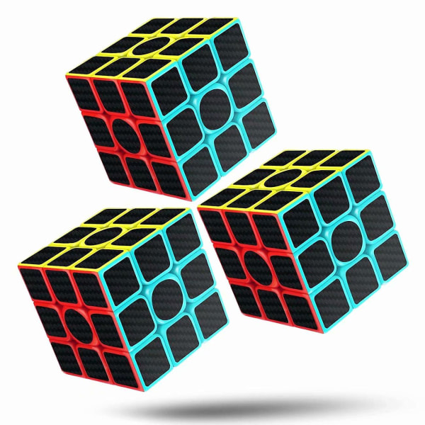 Rubiks Cube, Rubix Cube Speed ​​Cube 3x3x3, Smooth Magic Carbon Fiber Sticker Rubix Speed ​​Cubes, Svart 3pcs
