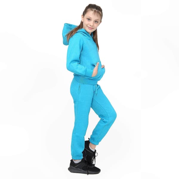 [LCS]Ensfarget unisex hettegenser med joggebukse Aqua 7-8 Years