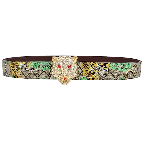 Western Rhinestone Leopard Guld Silver Metallspänne Tiger Tryck Ko Läder Herr Bälte Jeans Vardagsbyxor Rem Orm Örn spänne 110cm Snake Eagle buckle