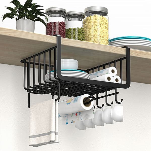[LCS] Under-shelf Wire Basket Iron Black Multifunctional Space-saving Hanging Basket Organizer Under Cabinet