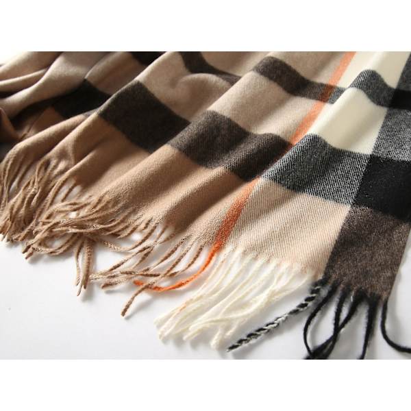Klassisk Pläd Tartan Kashmirscarf För Kvinnor Män Mjuk Rutig Tofsscarf Khaki