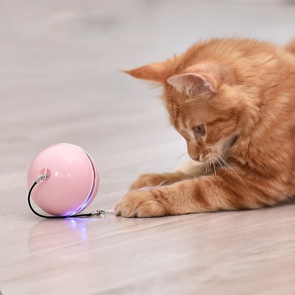 Smart interaktiv kattleksak Färgglad led 360 graders självroterande boll med klocka och fjäder USB -uppladdningsbar kattungebollleksak White
