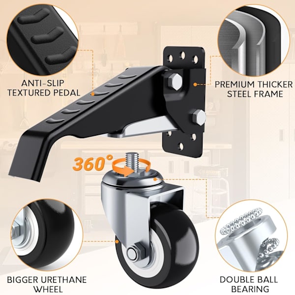 [LCS] Workbench Caster Kit, 300kg Capacity, 4 Heavy Duty Retractable Workbench Casters, Steel Construction Polyurethane Wheels