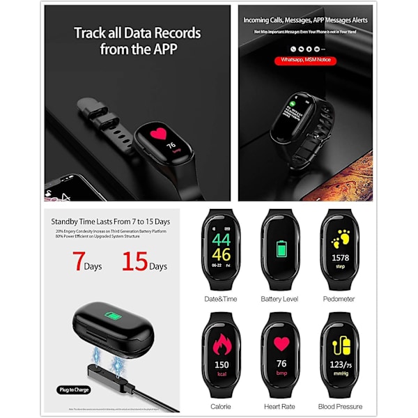 M1 2 i 1 Smart Armband Trådlöst Bluetooth Headset Combo Löpning