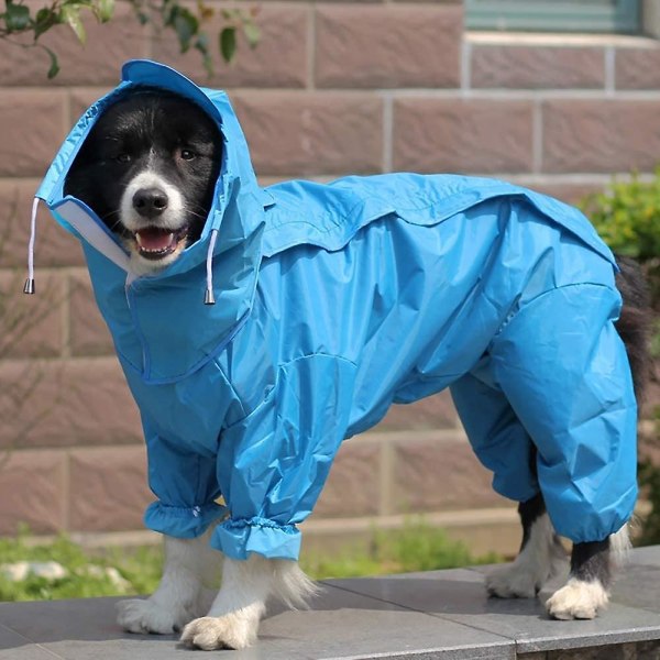 Blå regnjacka för hund med avtagbar luvtröja, kappa med dragsko, 10 storlekar 73cm