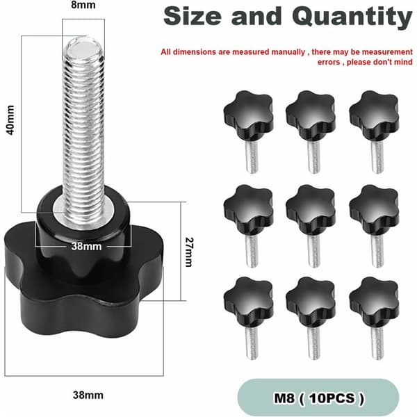 [LCS]10 pcs M8x40 Internal Thread Nut Clamping Handle Star Shaped Hand Knob Black Plastic Screw Handle Clamping Knob for Mechanical Equipment