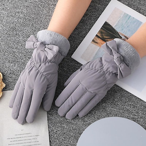 Varma vinterhandskar med fleece och pekskärm för utomhusbruk - rosett grey