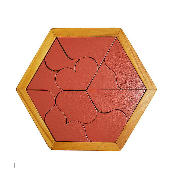 Trä Hexagon Pussel Form Block Tangram Hjärngympa Leksak Geometri Logik IQ Spel Heart-shaped