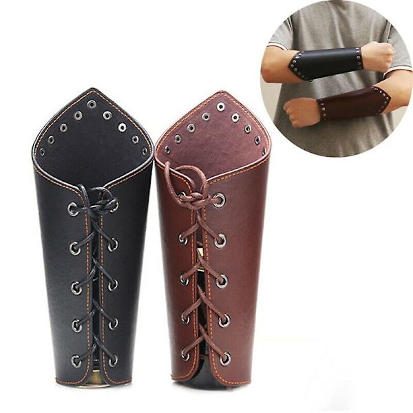 Armbånd Læder Punk Bredt Bueskydning Armbeskytter Vikinge Bracer Handskebånd Armbånd black