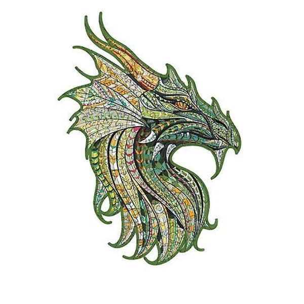 Unik Form Træpuslespil Jigsaw DIY Hjernetræning Pædagogisk Legetøj Dragon A5
