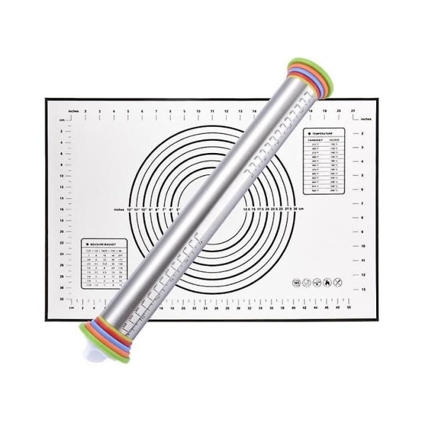 Stor silikonbakelsematta, non Stick bakmatta med mått grey With rolling pin