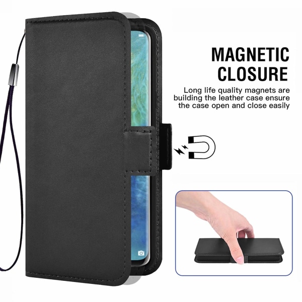 Phone case i bokstil med magnetisk stängning, stativfunktion och kortplats, kompatibel med Huawei Mate 20 Pro