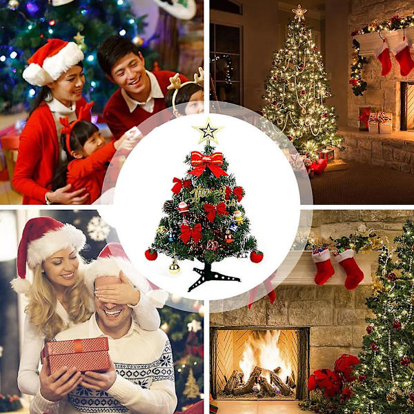 Mini Kunstigt Juletræ Med LED Lys Julebordplade Dekorationer Ornament 30CM
