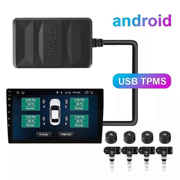 [LCS]USB TPMS Dæktryksovervågningssystem Android TPMS Reservehjul Intern Ekstern Sensor til Bilradio DVD-afspiller Tire Manometer