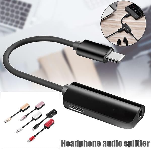 [LCS] USB-C Type-C til 3,5 mm Jack Aux Hodetelefon Lydsplitter Ladeadapterkabel Silver