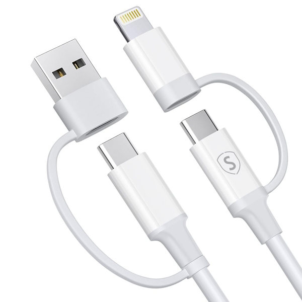 [LCS]SiGN 4i1 USB-A/USB-C til Lightning/USB-C-kabel 60W/3A, 1m - Hvid 100