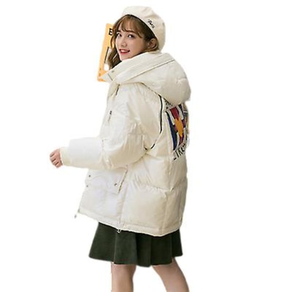 Vinter Ny glänsande koreansk stil Lös Casual Hooded Down Jacka Damjacka med kort modetryckt printed M