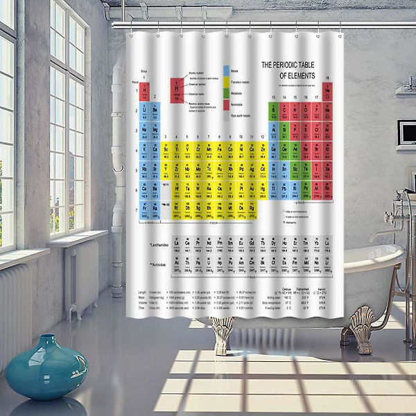 Periodisk System af Grundstoffer Bruseforhæng Holdbart Vandtæt Stof Yellow 180x180cm