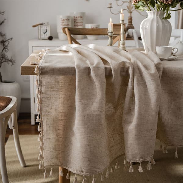 [LCS](140x180 cm) Rektangulær beige bomull/lin duk ensfarget støvtett vaskbar duk